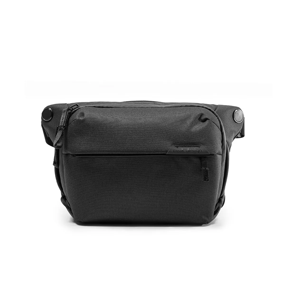The black Peak Design Everyday Sling 3L in recycled nylon, shown from the front